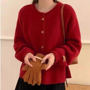 京濮飛2025秋冬寬松毛衣少女風(fēng)韓版針織開衫上衣時(shí)尚 紅色 M (80-120)