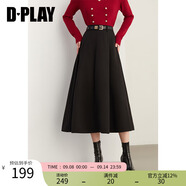 DPLAY【惠品】2025年秋季黑色A字裙毛呢半身裙高腰顯瘦傘裙半裙女 經(jīng)典黑 S