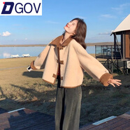 DGOV皮毛一體可雙面穿羊羔毛外套女小個(gè)子寬松顯瘦加厚短款麂皮絨上衣 咖色兩面穿外套 M 推薦100-115斤
