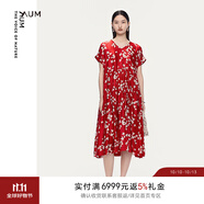 噢姆（AUM）【品質臻選】AUM噢姆2025年夏季新款紅白抽象印花休閑V領連衣裙女 大紅 M