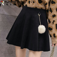 啄木鳥(niǎo)（TUCANO）毛呢a字半身裙秋冬女裝2025年秋季新款冬裙子高腰百褶短裙褲時(shí)尚 黑色 S 建議83--97