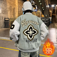 韓惠芷美式復古加厚棒球服外套女春秋新款韓版寬松百搭學(xué)生夾克機車(chē)風(fēng)潮 A85抹茶綠冬款 【夾棉加厚】 L 【建議100-125斤】