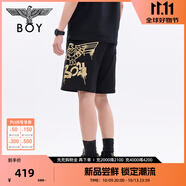 BOY LONDON春夏男女同款經(jīng)典老鷹燙金百搭潮牌短褲N14800 黑色 L
