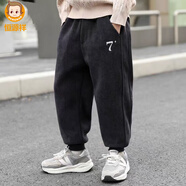 恒源祥男童加絨褲子中大童春秋長(cháng)褲休閑運動(dòng)褲兒童秋冬新款一體絨束腳褲 黑色7條絨褲【單褲】 110 適合身高1米