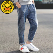 G.duck兒童褲子秋冬男童加絨加厚牛仔褲中大童4-12歲男孩修身長(cháng)褲冬季 方口袋單褲 160 適合身高150-160cm年齡11-12歲