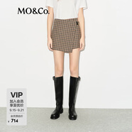 MO&Co.【明星同款】2024冬新品千鳥(niǎo)格毛呢斜襟裙褲短褲
