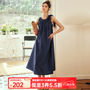 Olrain歐芮兒棕色無(wú)袖連衣裙女夏季新款寬松度假風(fēng)掛脖裙子沙灘裙 普魯士藍 S