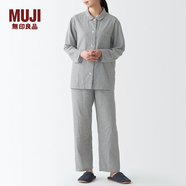 無印良品 MUJI 女式無側(cè)縫雙層紗織睡衣純棉全棉 FDA20C1A 女士家居服套裝 灰色X圖案 L-XL