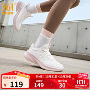 361°女鞋運動鞋舒途秋季新品革面防潑水跑鞋雨天黑色通勤鞋慢跑鞋女 羽毛白/清新粉 35