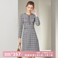 經(jīng)典故事（JANE STORY）高端精致小香風(fēng)連衣裙女秋季2025新款法式氣質(zhì)編織呢料修身中長(cháng)裙 藍黑色 XL