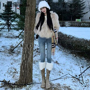 加絨緊身小腳牛仔褲女秋冬2024年新款高腰修身配靴小個(gè)子鉛筆褲子 復古藍八分 25