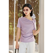 米思陽(yáng)（missshine）2025夏季新款小眾設計氣質(zhì)溫柔T恤獨特不規則捏褶正肩上衣 蓮霧粉現貨直發(fā) S