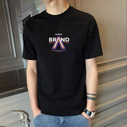 以純（YISHion）2023純棉短袖t恤男潮牌韓版寬松白搭半袖短袖男T恤學(xué)生體恤打底衫 BR三角黑色 純棉 M 100-115斤