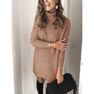 GABALMANIA歐美高領(lǐng)長(cháng)袖打底裙女中長(cháng)款毛衣秋冬 磚紅色 S