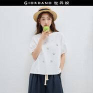 佐丹奴設(shè)計(jì)師款短袖T恤女夏季花朵刺繡圓領(lǐng)插肩上衣18325207