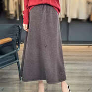 2023秋冬新款純羊毛半身裙女中長(cháng)款刺繡花裙寬松高腰針織A字傘裙 摩卡棕 M M