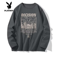 花花公子（PLAYBOY）重磅白色長(cháng)袖t恤男薄款圓領(lǐng)上衣秋季內搭打底衫衛衣男春秋款男裝 C821深灰 M