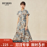 深呼吸DEEP BREATH女裝復(fù)古印花單排扣高腰中長款碎花連衣裙A500178 油畫花 S (2碼)