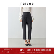 納薇（naivee）商場(chǎng)同款25夏新款知識(shí)分子風(fēng)九分修身直筒褲冰氨纖維 暗灰 L
