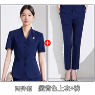 GABALMANIA高端女短袖西裝套裝夏季工裝珠寶店酒店前臺 KL-851藏青色西裝+褲子(5022) 2XL