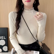 香影純秋冬新款蕾絲半高領(lǐng)長(cháng)袖打底針織衫上衣設計感小眾釘珠毛衣女內搭 杏色 M (建議95-105斤) 