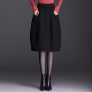 夏典素訂女王（SE.PSTP）黑色花苞裙燈籠半身裙女秋冬松緊腰氣質(zhì)垂感寬松休閑遮胯顯瘦裙子 黑色 M 90-100斤