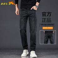 博世堡（BOS.B）飛魚(yú)牛仔褲男士秋冬新款加絨厚時(shí)尚商務(wù)歐版修身彈力小直筒 黑灰色 K561(加絨） 34