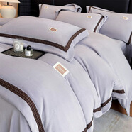 錦佩2025新款牛奶絨織帶工藝款四件套-卡夫系列柔軟舒適 卡夫-魅紫 1.8米 床單款 （被套220*240cm）