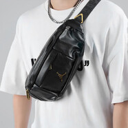 Jordan男女喬丹 金屬Logo基礎款 斜跨胸包腰包HA5507-013黑色 均碼