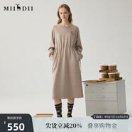 謎底衛(wèi)衣裙長袖女2024冬新品休閑風(fēng)套頭抽繩收腰連衣裙244ML1621 沙漠色 S