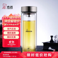 希諾（HEENOOR）抗菌玻璃杯雙層防燙辦公車載水杯男高檔泡茶杯子XN-9607K 410mL