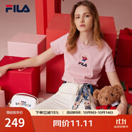 斐樂(lè )（FILA）官方女士短袖T恤夏印花運動(dòng)女裝針織短袖套頭衫小熊T刺繡上衣 麥町粉-PK M 165/84A