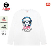 Aape旗艦店男裝秋冬猿人迷彩圓章印花休閑潮流長袖T恤1727XXP WHX/白色 S 均碼