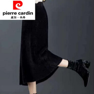 皮爾卡丹（pierre cardin）加厚仿水貂絨針織半身裙女中長(cháng)款2025秋冬加厚A字裙毛線(xiàn)包臀長(cháng)裙 黑色 S