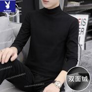 花花公子（PLAYBOY）德絨半高領(lǐng)打底衫長(cháng)袖t恤男士?jì)却钋锒罴咏q加厚保暖衣冬季潮流 ZL-41黑色【中領(lǐng)雙面絨】 L 建議【115-130斤】