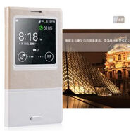 倍思三星note3休眠皮套 超薄智能開窗N9006手機殼 n9008保護殼套 香檳金/白格調休眠皮套