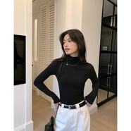 木清清黑色高領(lǐng)針織衫女秋冬內搭修身打底衫基礎款百搭長(cháng)袖上衣 黑色 S