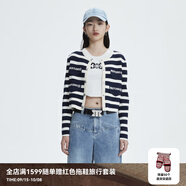 RE'VAN芮范春季新品設(shè)計(jì)師款復(fù)古粗條紋毛衣短開衫RN10106295 橫條紋 S 36
