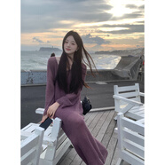 ABOUTPOEM夏詩(shī)文 落肩圓領(lǐng)松弛感針織裙鏤空長(cháng)袖連衣裙女秋長(cháng)裙ABOUT POEM 煙灰紫 12.1馬海毛 15.8綿羊毛 M 165/84A(M)