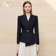 AD簡(jiǎn)約氣質(zhì)通勤米白色百褶裙職場(chǎng)兩件套女新款職業(yè)裝西裝套裝 黑色西裝 S