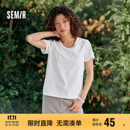 森馬（Semir）短袖t恤女短款合體顯瘦正肩內(nèi)搭25夏涼感修身打底衫109325100001