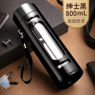 希諾鋼化玻璃杯防摔打不碎的大號套裝防爆男女隨手保溫出差過(guò)濾泡茶 黑色800ml(普通茶漏款)高硼硅玻璃內膽【耐高溫