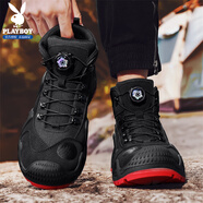 花花公子（PLAYBOY）老爹鞋男鞋2025秋冬季鞋子男士高幫休閑鞋男士厚底登山鞋 黑色42