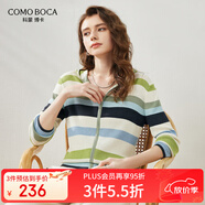 科蒙博卡2025早秋萊賽爾天絲針織衫女連帽休閑開衫條紋薄上衣 淺綠 XL