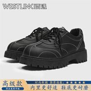 西遇（Westlink）皮鞋2025新款男士厚底休閑德比鞋男高級(jí)感黑色增高小眾真皮大頭鞋 黑色【高級(jí)款】 單層 44 【關(guān)注店鋪優(yōu)先發(fā)貨】