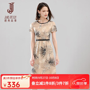 經(jīng)典故事（JANE STORY）中長(zhǎng)款印花連衣裙女2025夏季新款時(shí)尚圓領(lǐng)氣質(zhì)黑色高端雪紡裙子 U83 杏帶黑色 2XL