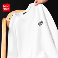 名創(chuàng  )優(yōu)品（MINISO）重磅T恤男長(cháng)袖2025秋季新款純棉圓領(lǐng)內搭上衣男生春秋打底衫衣服 白色(mt斜線(xiàn)字母胸標) S 165(男女同款)