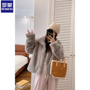 羅蒙歐貂絨皮毛一體短款立領(lǐng)仿水貂毛外套環(huán)保皮草女秋冬通勤風(fēng) 淺灰色 L 125-140