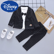 迪士尼兒童西服小孩西裝套裝中小童花童禮服男童寶寶鋼琴帥氣英倫三件套 小西裝3件套黑 73 建議5-10個(gè)月寶寶