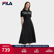 FILA斐樂官方女子連衣裙2025夏新款時(shí)尚休閑簡(jiǎn)約修身短袖連身裙 正黑色-BK M 165/84A/M